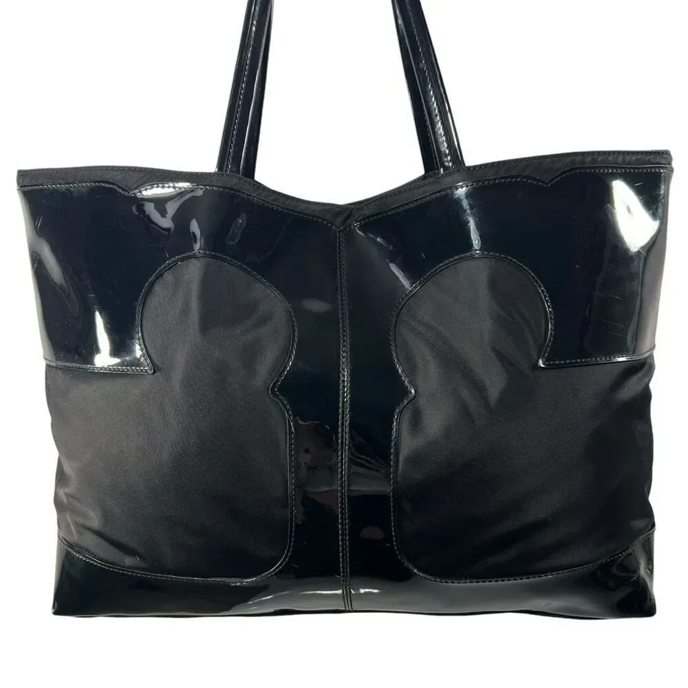 Tory Burch Black Patent Leather & Nylon Ella Tote Bag